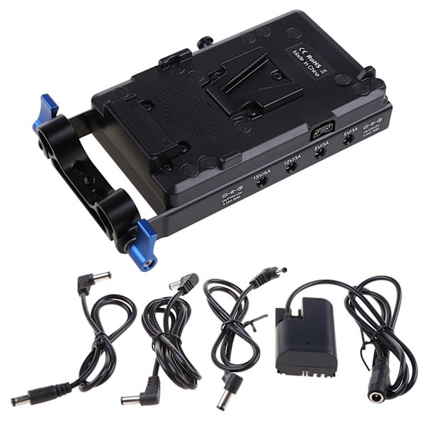 V Mount V-Lock Batteriplade Adapter med 15mm Dobbelt Hul Stangklemme LP-E6 Dummy Batteri til 5D2/5D3/5D4/80D/6D2