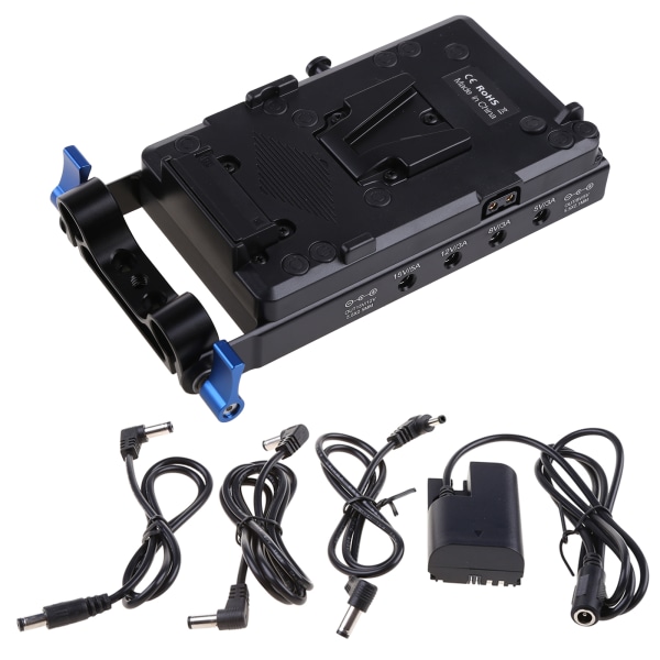 V Mount V-Lock Batteriplate Adapter med 15mm Dobbel Hullstang Klemme LP-E6 Dummy Batteri for 5D2/5D3/5D4/80D/6D2
