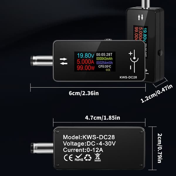 Spänningsamperemeter DC5.5x2.5 Gränssnittstestare Effektmätare TFT-Display
