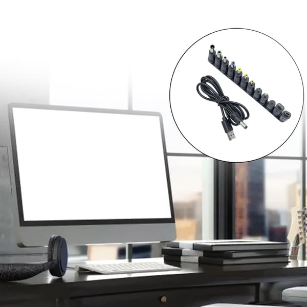 1 sett USB til 5.5x2.1mm 5V ladekabel med 12 stk adaptere for høyttaler