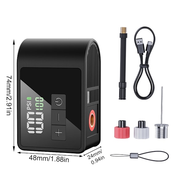 Super Små Cykel Luftpumper LCD Display Auto-stop LED Lys Multiple Adaptere