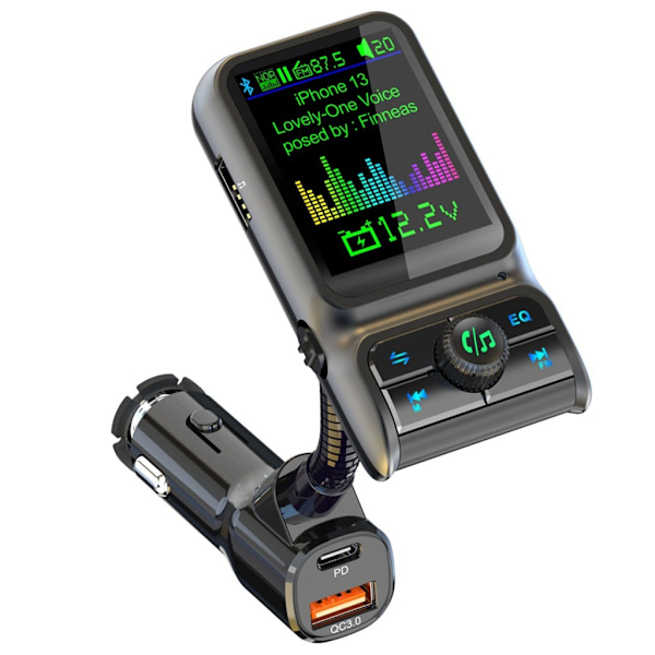 Bil FM Transmitter Trådløs EQ Lyd Radio Adapter 1.8\" Farveskærm til Håndfri Opkald med PD20W/QC3.0 Hurtig Opladning