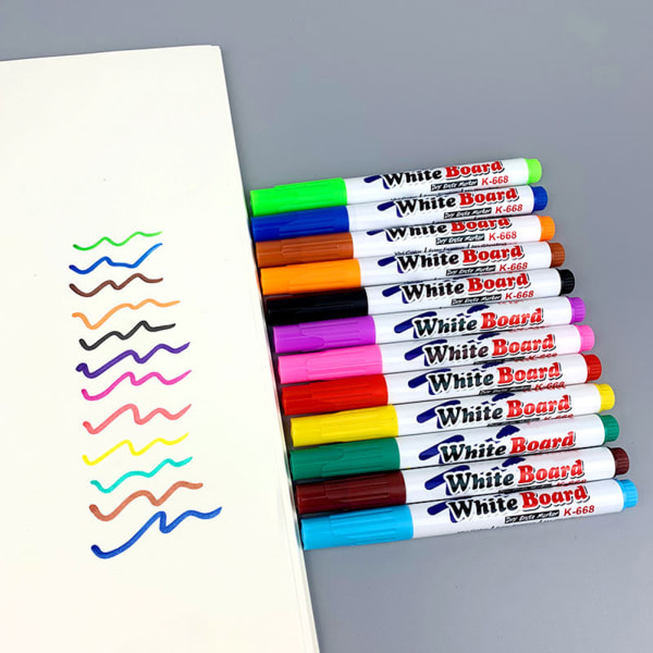 12 färger Whiteboard-markörer Raderbara färgglada tuschpennor Flytande krita-pennor för skolkontoret Whiteboard svarta tavla