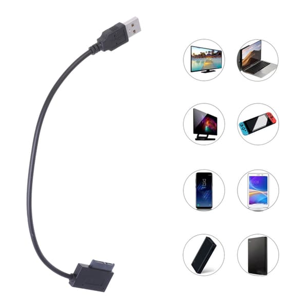 USB2.0 til 7+6 13-pin Slimlines SATA-kabel til bærbare computere, lille størrelse