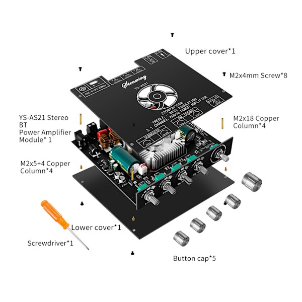 YS-AS21 2.1-kanals TPA3255 Bluetooth-kompatibel digital power Hög bas subwoofer 220WX2+350W