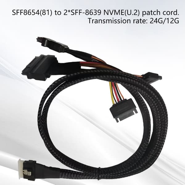 Server SFF8654(8i) til 2SFF-8639 NVME Datakabel 75CM Strømdataoverføring
