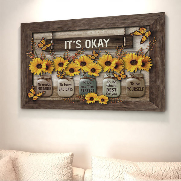 för Butterfly Sunflower Wall Art Painting Its Ok Ramless Canvas Print Bild D 20X30