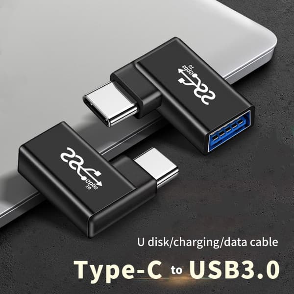 USB C - USB-sovitin 90 asteen kulmalla, pikalataus, plug and play