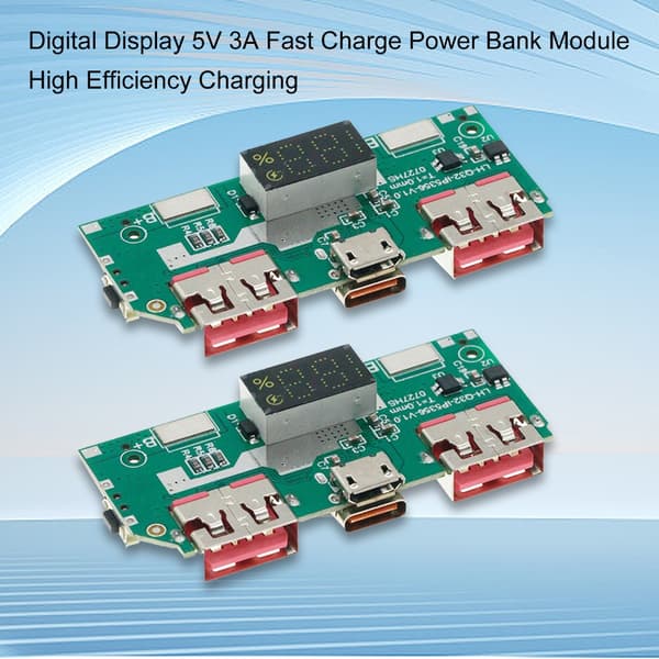 2 stk TYPE C USB 5V 3A Litiumbatteri Digital Skjerm Hurtiglademodul
