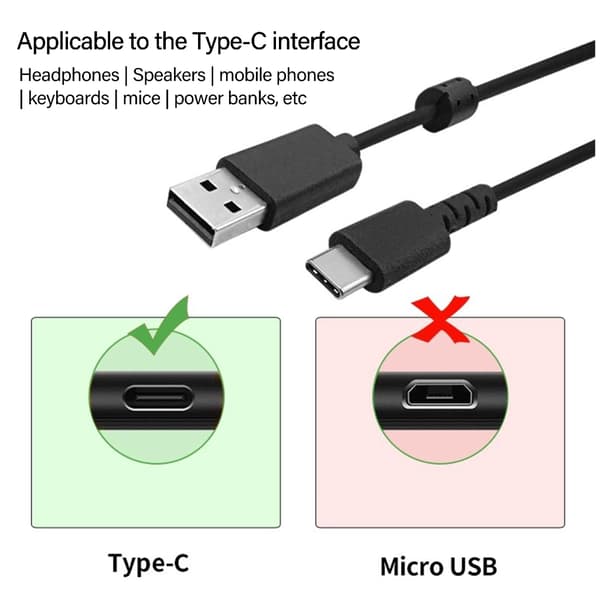 Kvalitets USB C Oplader til G733Lightspeed/GPROX Hovedtelefoner 1.8 Meter Længde