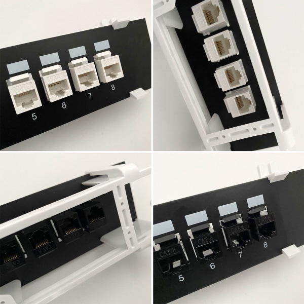 8 portar för Cat 6 rak genom patchpanel RJ45 nätverkskabeladapter Jack Ethernet distributionsram Nätverk Sh White