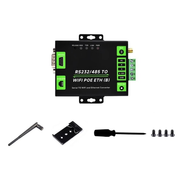 Industriell RS232 485 til WiFi Ethernet PoE Nettverk MQTT IoTGateways Serielle Porter Server Metallhus