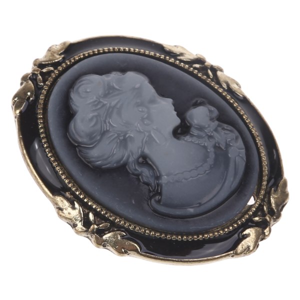 1 st Queen Lady Vintage viktoriansk design Cameo Svart Emalj Brons Brosch Pin