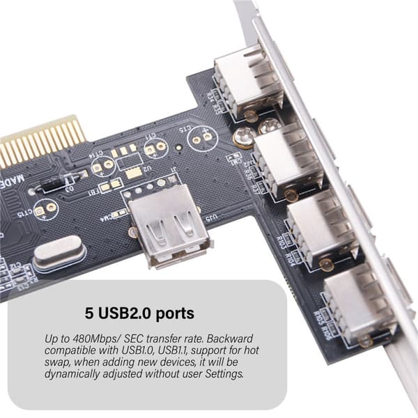 PCI USB-kortadapter PCI til USB 2.0 5 porte 4 eksterne 1 intern controller