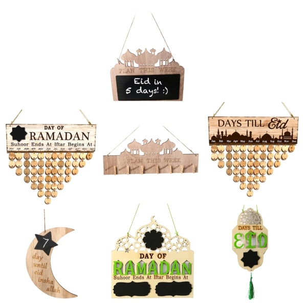 Trä Ramadan Countdown Kalender Svarta tavlor Ornament hänge för Ramadan Eid Mubarak festdekorationer A