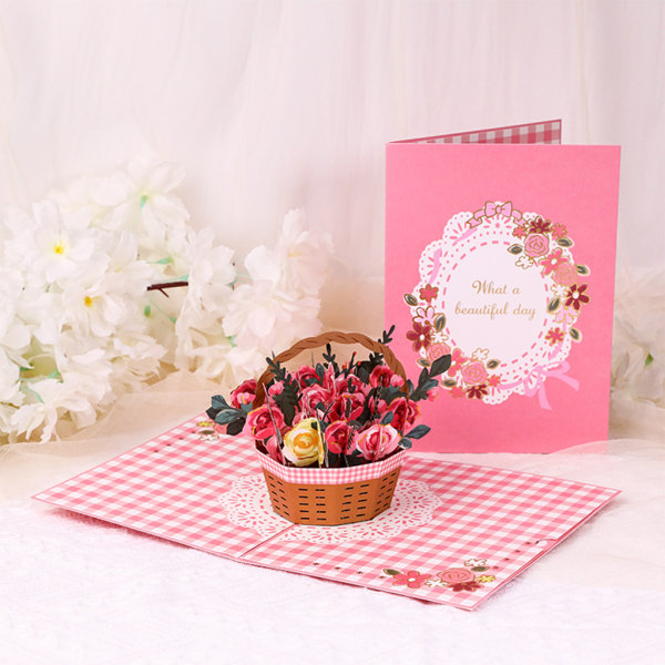 Roe Flower 3D Pop-Up gratulationskort för mors dag bröllopsfest med kuvert