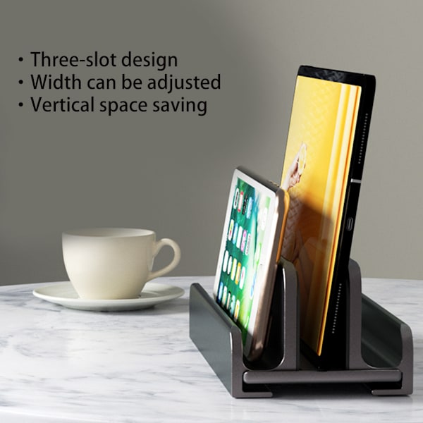 Vertikal bärbar stativ Justerbar dockningshållare för Dell Pad Notebook Tablet Kylhållare Skrivbord Organizer Hylla Silver Dual card slots