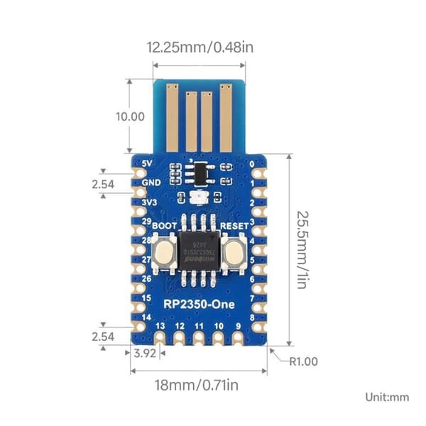 RP2350 One Drag Drop Programmerbar Mikrokontrollerkort Typ A USB-port