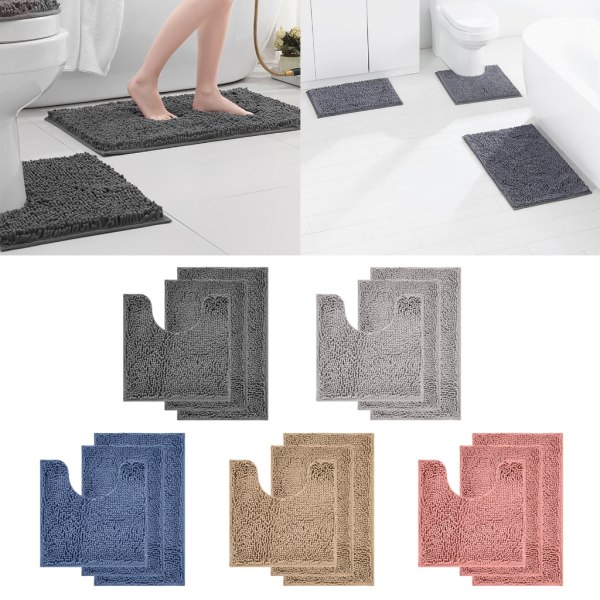 3st badrumsmattor set Chenille badmattor Superabsorberande Shaggy mattor Halkfri toalettmatta för badkar Dusch Fotdyna Mattor C