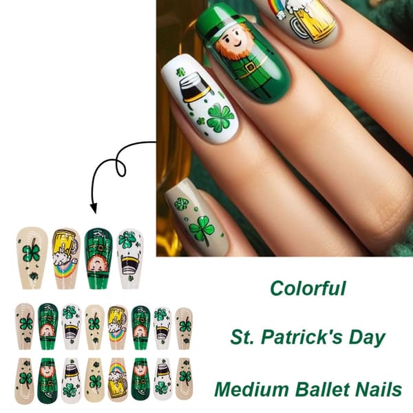 24 st Saint Patricks Day Stick on Nail Shamrocks False Nail Press On Nail