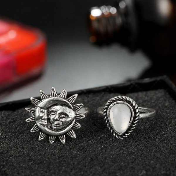 14 st Vintage Silver Moon Star Flower Leaf Midi Finger Rings Vintage Rings Band Kit Bohemiska smycken för dagligt slitage
