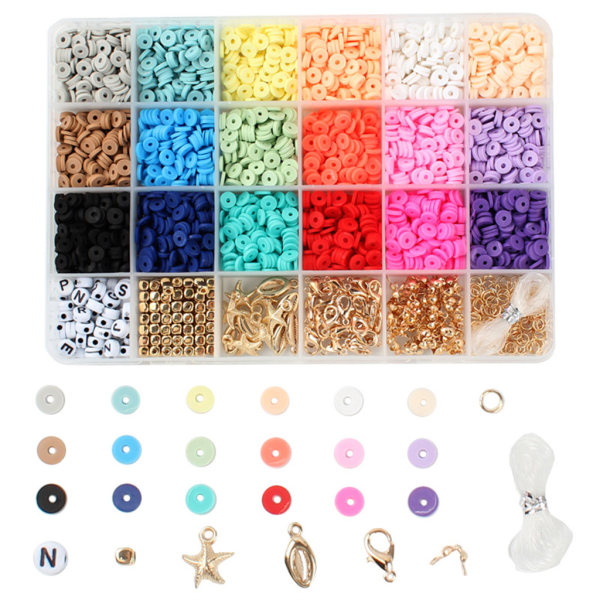 Platta runda plastpärlor 24 rutnät DIY Kit Örhängehalsband för kreativ smyckeframställning Baraband Färgglada blandade former B