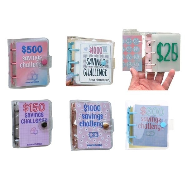 Mini Binder Savings Challenge $150/300/500/1000 Spara pengar Budgetar Kontantkuvert Plånbok Budgetpärm Notebook 4