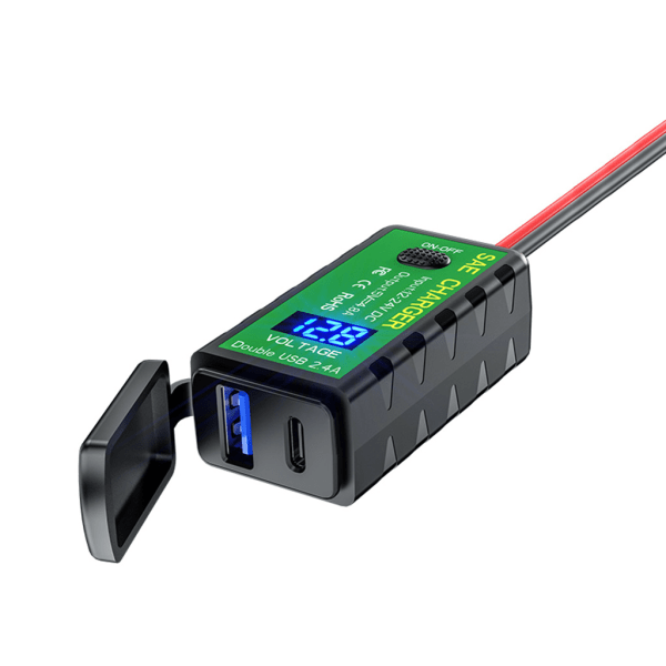12V 24V Motorcykel QC3.0 PD Typ C Laddare SAE till USB adapter med voltmätare & PÅ/AV-brytare för Smart Phone Tablet GPS