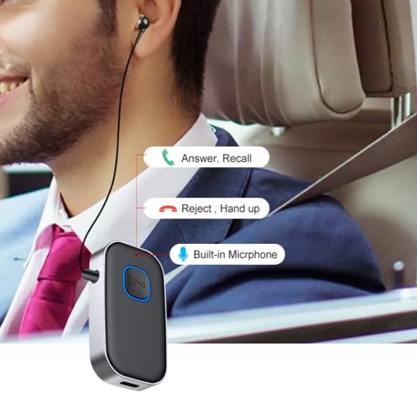 Bluetooth-kompatibel 5.0-mottagare för bil, brusreducerande AUX-adapter, musikmottagare för handsfree-samtal hemmastereo