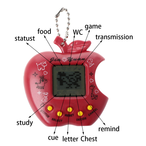 Elektronisk husdjursspelmaskin Transparent för Apple Shape Virtual Pet Pusselspel för Tamagotchi Nyckelring Födelsedagspresent fo