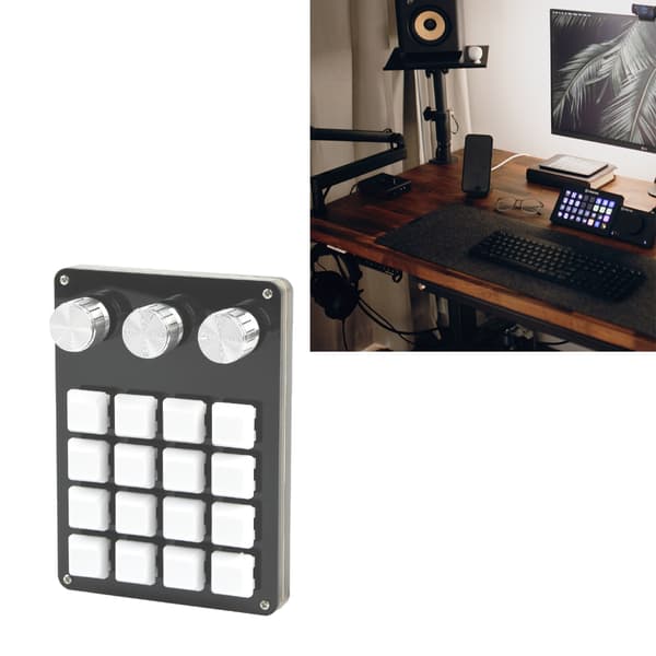 Bærbart Mini-Tastatur med 16 Taster, 3 Programmerbare Knotter, Avtakbar USB-Bakgrunnsbelysning