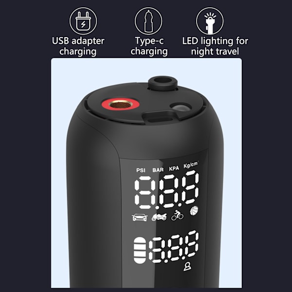 Auton Ilmakompressori Sähköinen 2000mAh Power Bank Rengaspumppu Täyttölaite