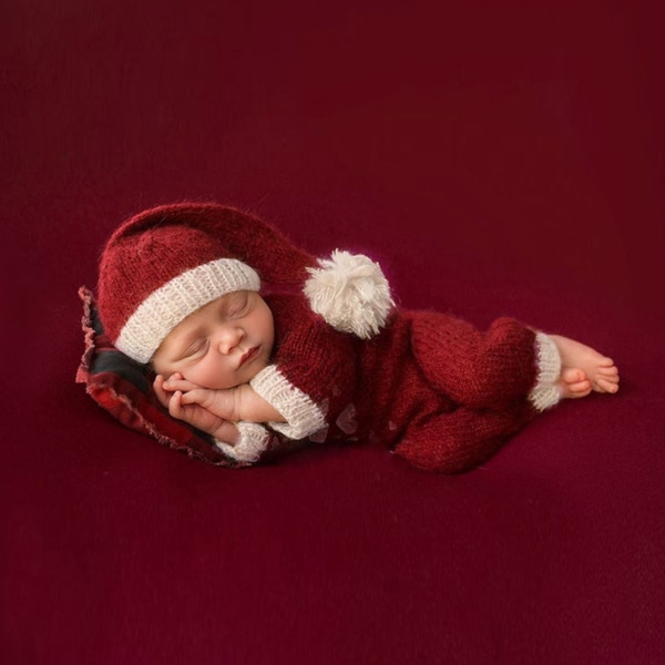 2 st Nyfödd fotografi rekvisita Virkad outfit Baby Romper Hatt Beanies Cap Set