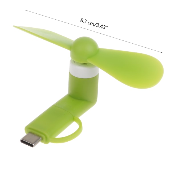 3 i 1 Bärbar Fläkt Typ C Micro USB Belysning Mobiltelefon Minikylare Resor för smartphone och surfplatta Green