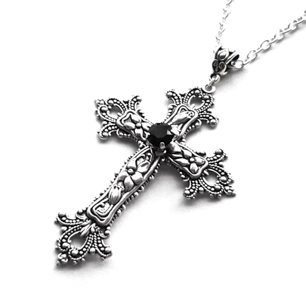 Stort detaljerat korsborrhänge Halsband Silver Färgton Gotisk Punk Smycken Mode Charm Statement Kvinnor Present Red