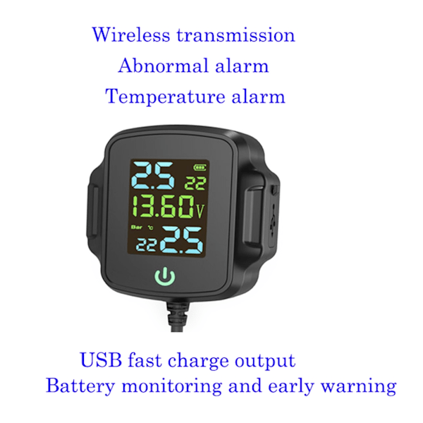 Motorcykel Däcktrycksövervakningssystem LCD-Display 2 Externa Sensorer
