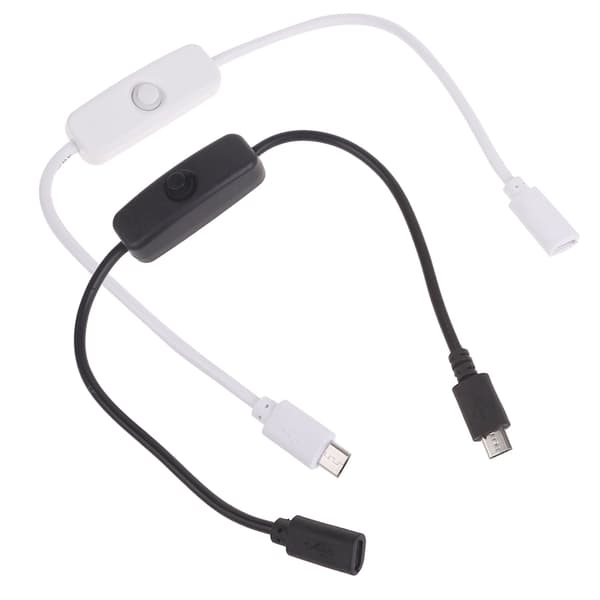 Micro USB kabel, Micro USB Hona till Hane-förlängningskabel med 501-knappsbrytare för Raspberry Pi White