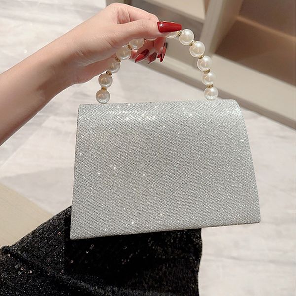 Glitterväska Strass kvällsväska Elegant Fest BankettBröllopskopplingar Dam Handväska Kvinnor Tjej Cocktail Axelväska Silver