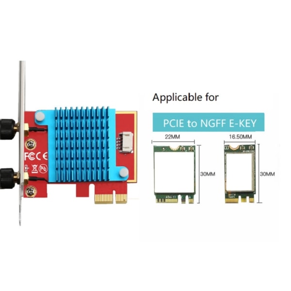 PCIe-1X till M.2 NGFF-Ekey för bärbar dator WIFI-adapter med dubbla 5DBI-antenn Bluetooth-kompatibel trådlös omvandlare