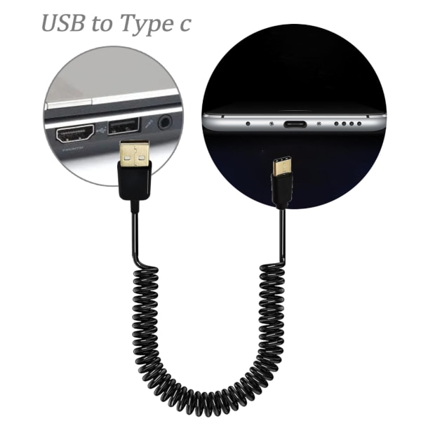 USB 3.1 Typ-C hane till USB 2.0 hane spiraler spiraladapter Kabel fjäder Teleskopisk förlängningstråd för datasynkladdare 300CM