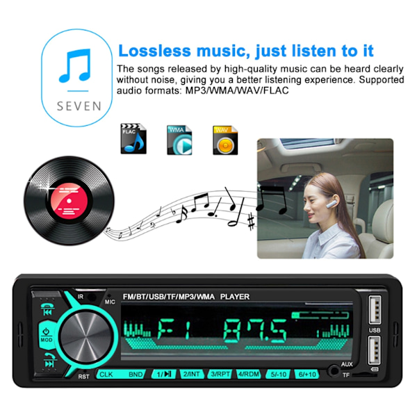 Autoradio 1 Din MP3-soitin FM Aux-tulo USB Yleismusiikkisoitin