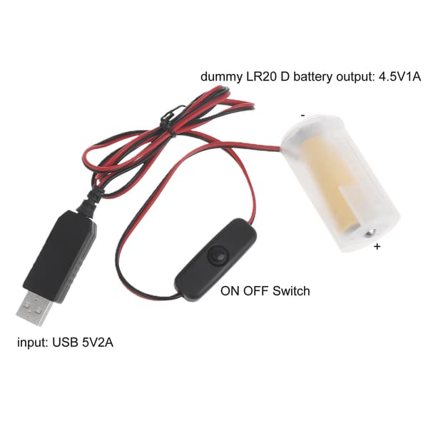 USB til 4.5V LR20 D Batteri Elimineringskabel Ledning Dummy Batteri Strømforsyningskabel