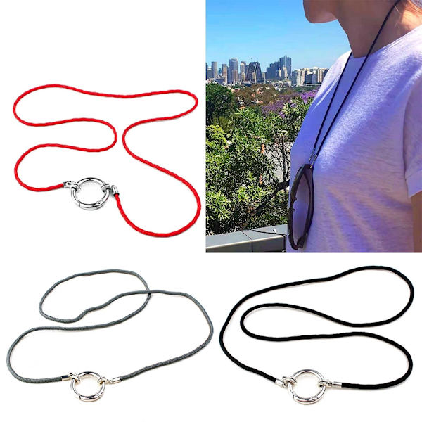 Glasögonhållare Halsband Ring Enkel glasögonhållare Rem Kedja Solglasögonhållare Anti-förlorad sladd Halsband för kvinnor män Red