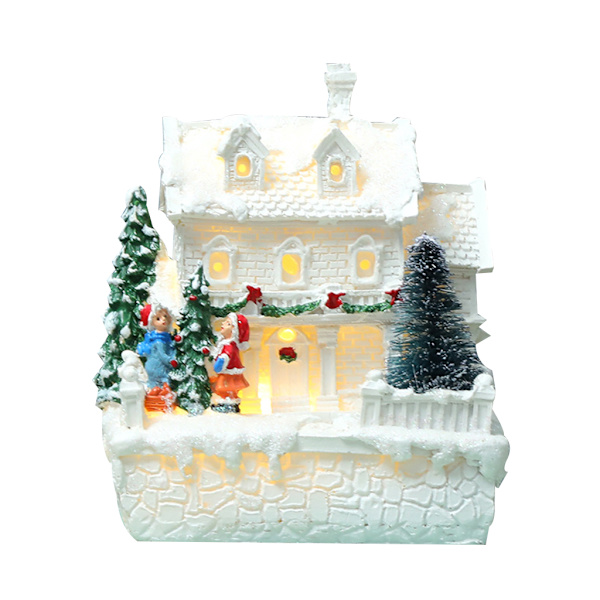 Jul Tomte Snöhus Miniatyrscener Ljusstark LED-belysning Julgran Butik Bydekorationer Figurer Gåva