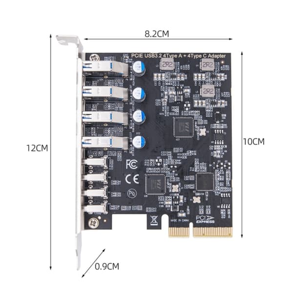 8-portars USB-hubbar PCIE USB3.2-kort 20 Gbps total bandbredd (4xUSB C+4xUSB )