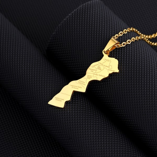 Marocko Kartformad hänge Halsband Trendigt Guld/Silver Country Territory Halsband Unisex Kvinnor Män Halskedja Silver