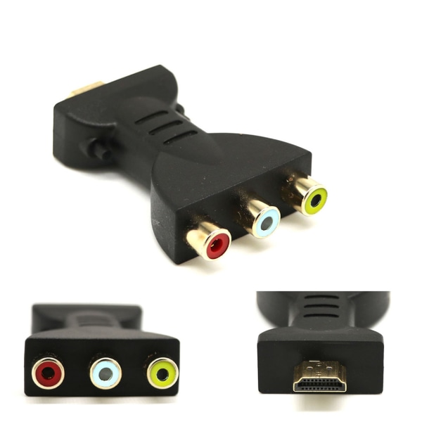 Svart HDMI-kompatibel hane till 3 RCA hona komposit AV Audio Video Adapter Converter Guldpläterad plugg och ren koppar