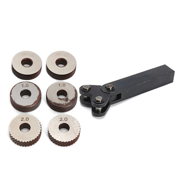 7PCS Räfflingsverktyg 0.5/1/2mm Diagonalt Dubbelhjul Linjär Räfflingssats Stål Svarvskärhjul Räfflingsverktyg Hållare Hob Set