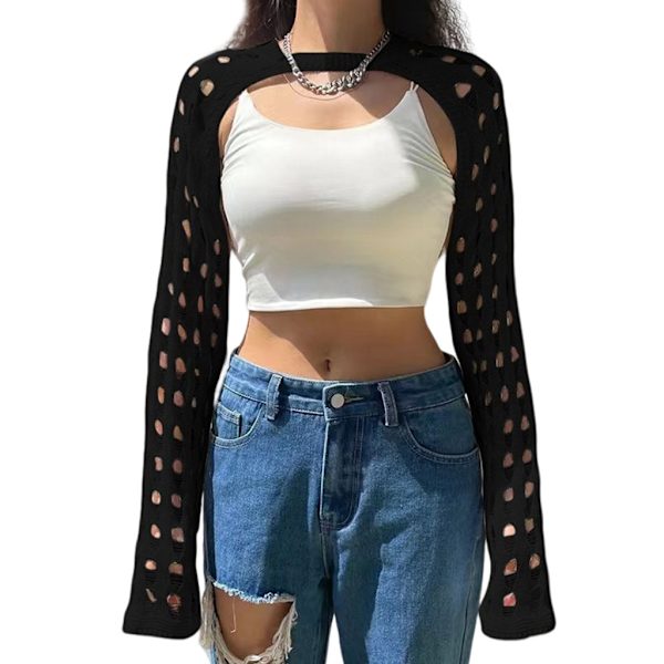Kortärmad Tröja Omlott Långärmad Sjal Skjorta Långärmad Stickad Tröja Kort Tröja Pullover Tröja Streetwear Skjorta Baggy