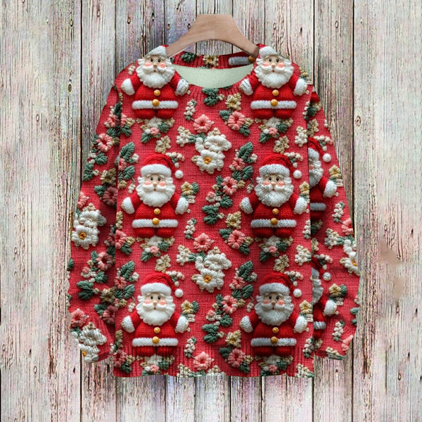 Langærmet julepullover til kvinder 3D-juleprintet pullover sweatshirt Red S